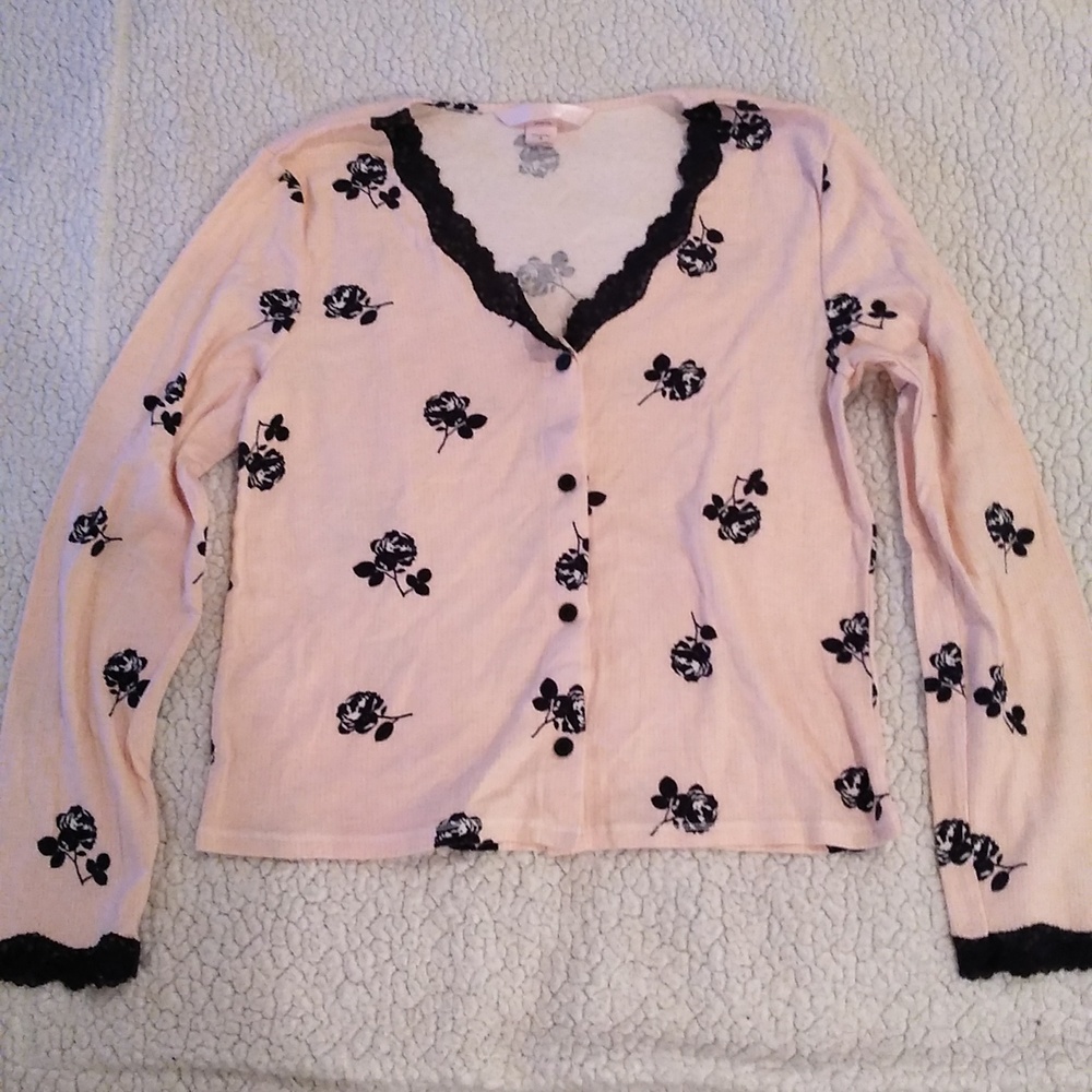 Victoria Secret "Lace" Button Down Pajama Shirt Small